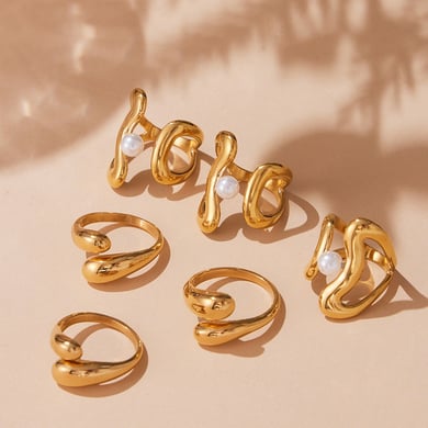 1 Piece Classic Irregular Shape Stainless Steel Gold Color Statement Rings h5 Picture2