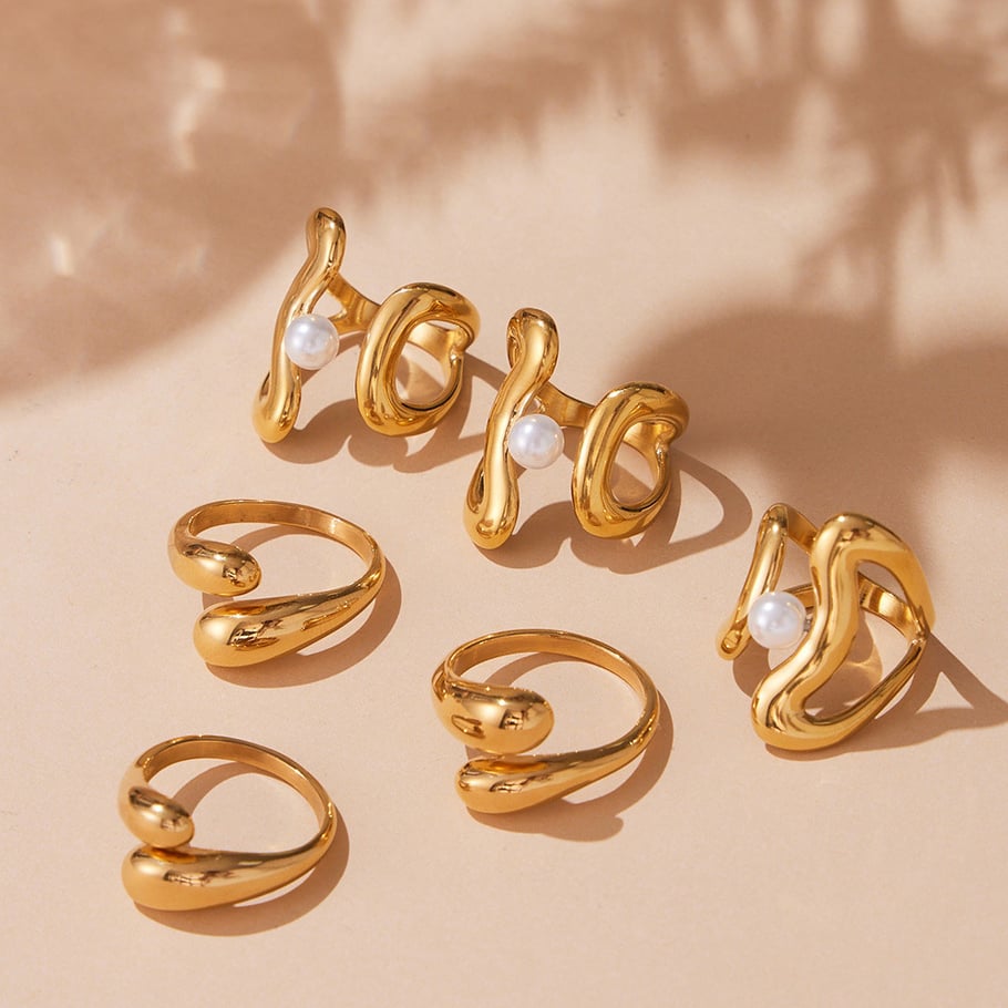 1 Piece Classic Irregular Shape Stainless Steel Gold Color Statement Rings Picture2