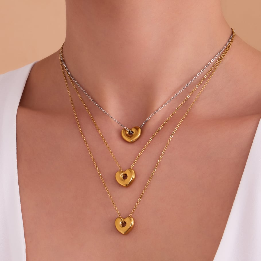 Minimalistische Herz gemischte Gold- und Silberfarben Edelstahl Damen Schmuck Sets h5Bild3