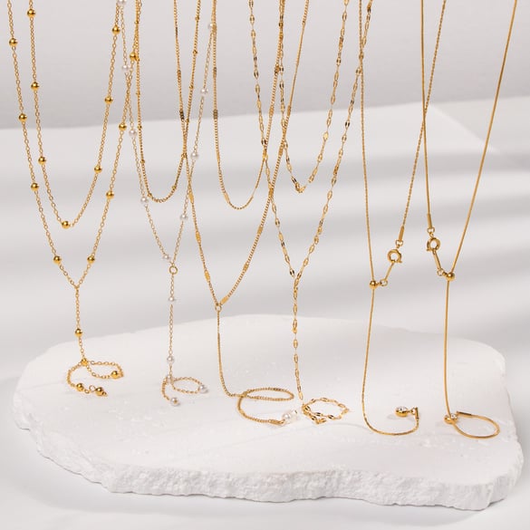 Y-förmige Kette Edelstahl Goldfarben Halsketten Set 2