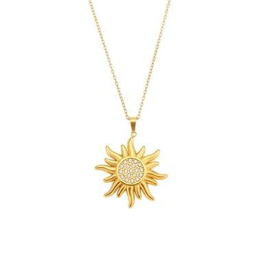 1 Piece Classic Sun Stainless Steel Gold Color Zircon Women's Pendant Necklaces h5 Picture5