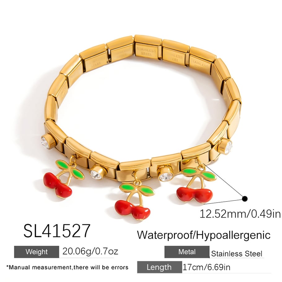 1 Stück DIY Obst Kirsche Erdbeere Edelstahl Damen Kettenarmbänder
