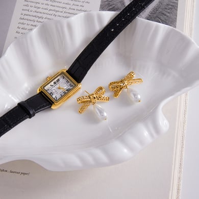 1 par de pendientes románticos de acero inoxidable con lazo y gota de color dorado para mujer h5 Imagen4