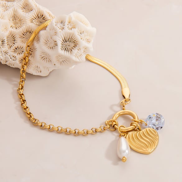 1 Stück elegantes Herz-Armband aus Edelstahl mit Zirkonia-Anhänger