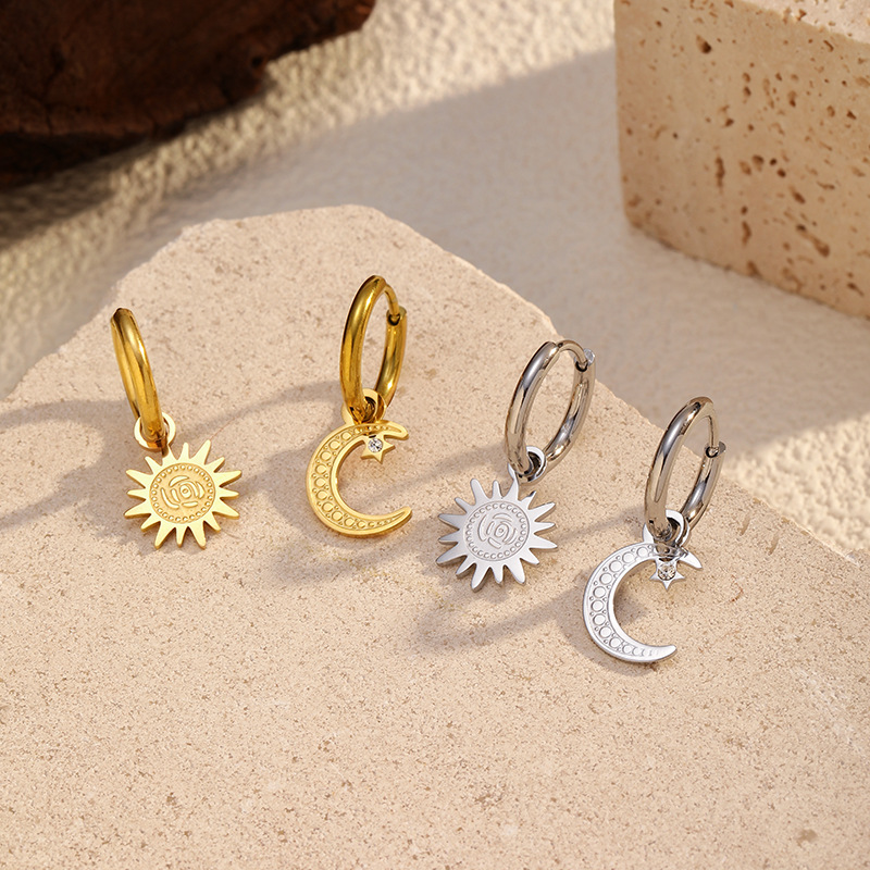 1 Pair Moon Stainless Steel Gold Color Drop Earrings Picture4
