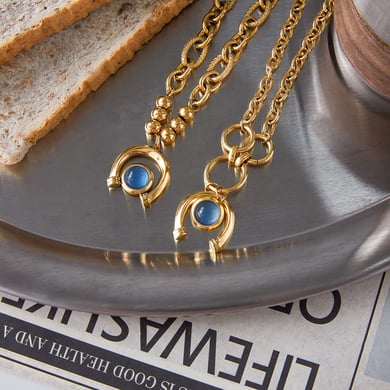 1 Stück luxuriöse blaue Harzkreis-Edelstahl-Goldfarbe Damen-Charm-Armbänder h5 Bild5