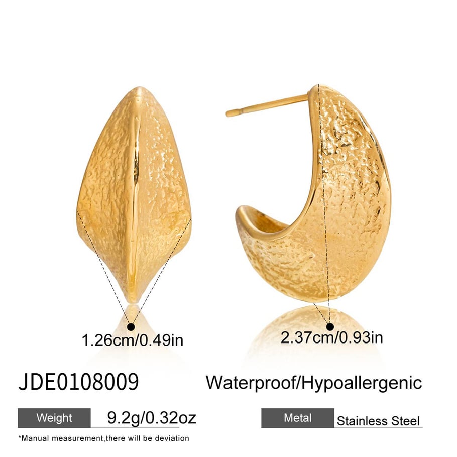 1 Paar Creolen für Damen, klassisches Hammermuster, Edelstahl, goldfarben Bild2