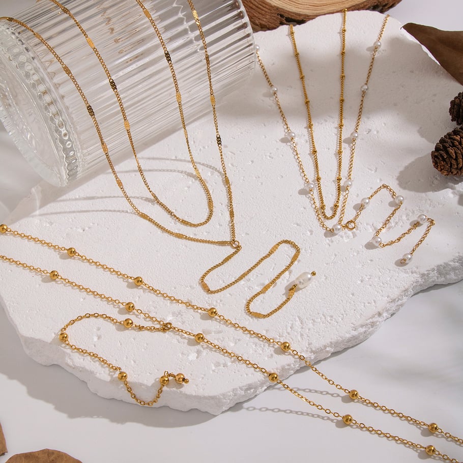 Set di collane in acciaio inossidabile color oro con catena a forma di Y Immagine2