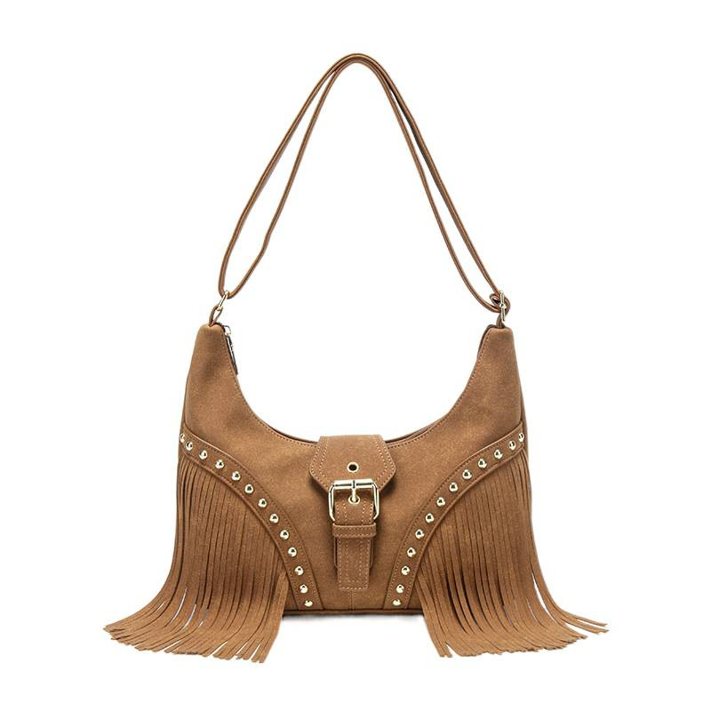 Borsa a tracolla da donna con nappa retrò, serie semplice, 1 pezzo h5Immagine2