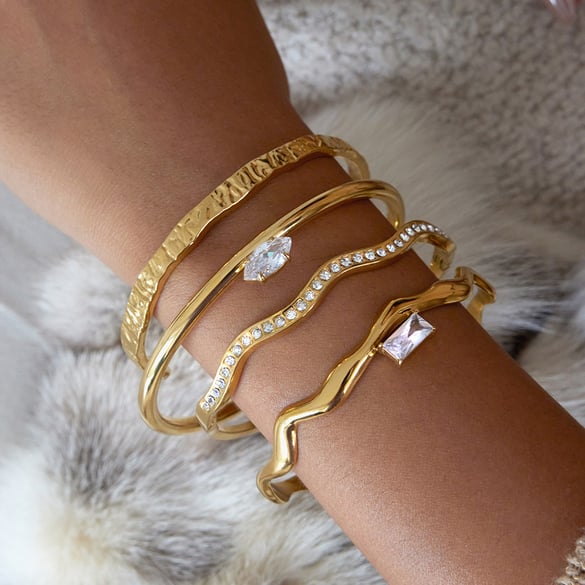 1 stuk Shining Curve roestvrijstalen goudkleurige zirkonia armbanden voor dames 2