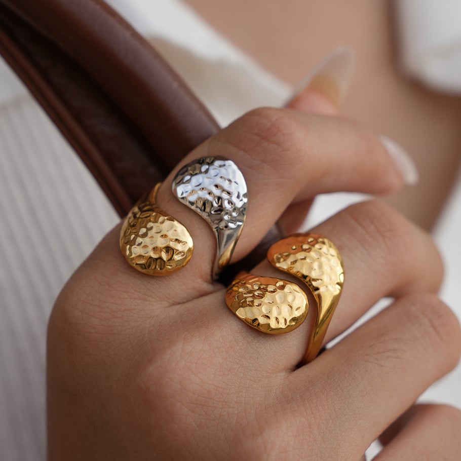 1 Piece Simple Irregular Shape Hammer Pattern Stainless Steel Women’s Statement Rings h5Picture4