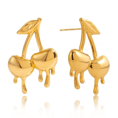 1 par de pendientes románticos de cereza de acero inoxidable color dorado para mujer h5 