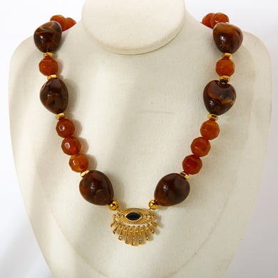 1 Piece  Retro Devil's Eye Beads Stainless Steel  Gold Color  Women's Beaded Necklaces h5 Picture4