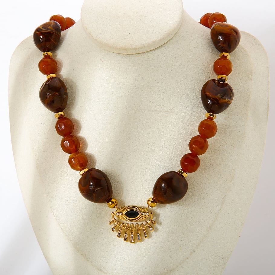 1 Piece  Retro Devil's Eye Beads Stainless Steel  Gold Color  Women's Beaded Necklaces Picture4