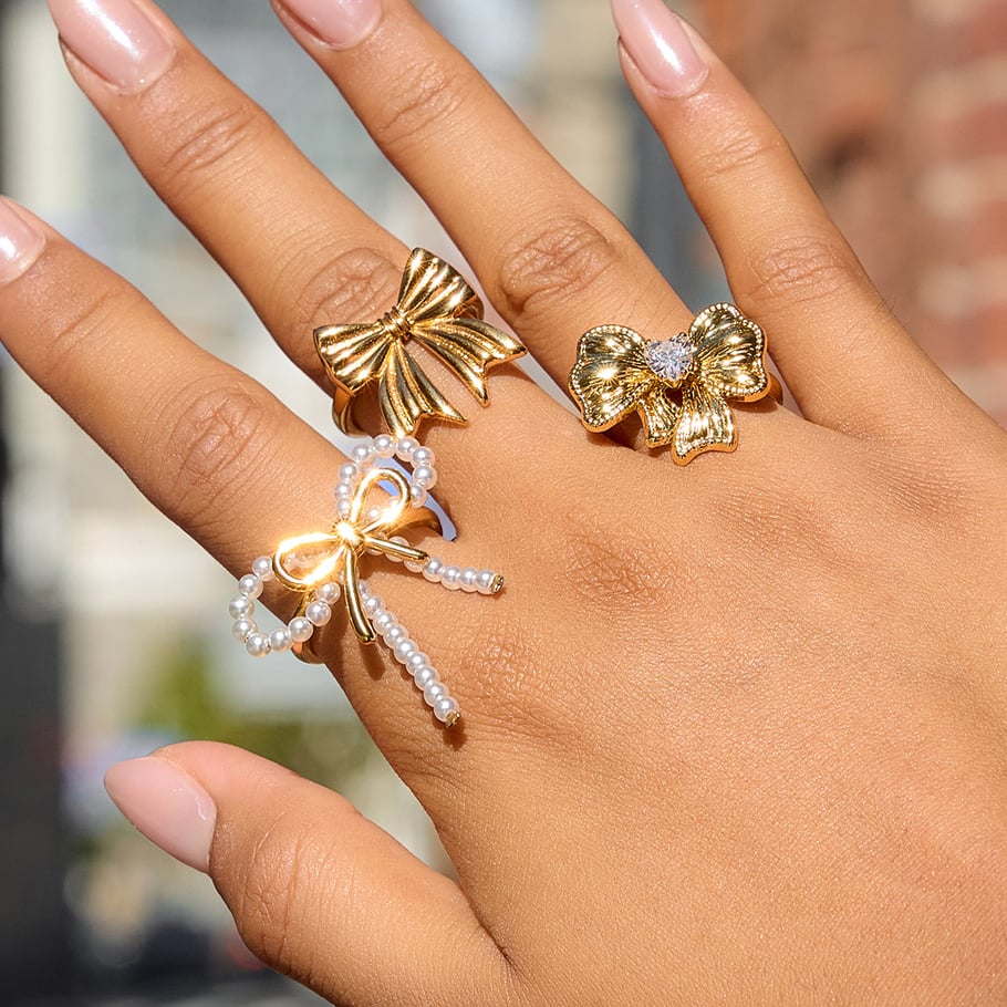 1 Piece Exquisite Bow Knot Stainless Steel Gold Color Statement Rings h5Picture4