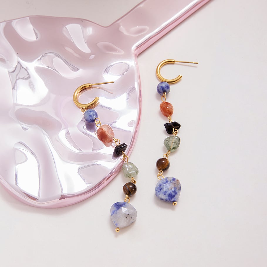 Pendientes colgantes de acero inoxidable con piedra natural de forma irregular para mujer, 1 pieza h5Imagen4