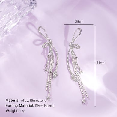 1 Pair Festive Series Bow Knot Tassel Alloy Drop Earrings h5 