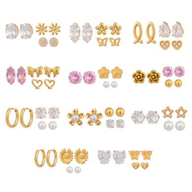 1 set di orecchini in acciaio inossidabile color oro con zirconi h5 Immagine4