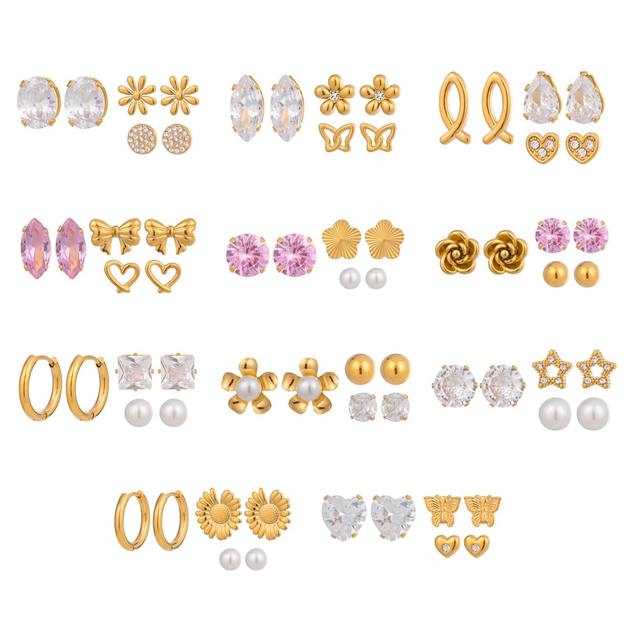 1 set di orecchini in acciaio inossidabile color oro con zirconi Immagine4