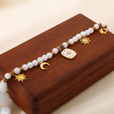 1 Piece  Retro Devil's Eye Sun Beads Acrylic  Gold Color  Women's Pendant Necklaces h5 Picture5