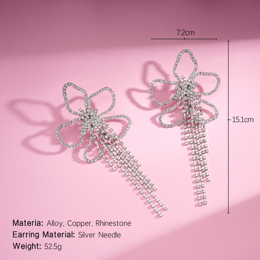 1 Pair Festive Series Flower Tassel Copper Dangle Earrings 