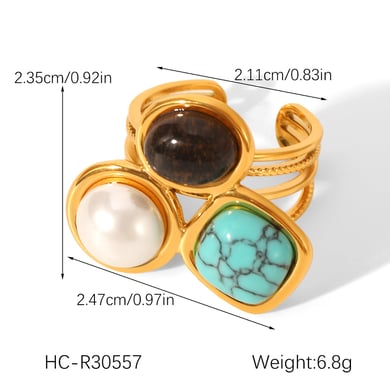 1 Piece Luxurious  Irregular Shape Stainless Steel   Gold Color  Women's Gemstone Rings h5 Picture2