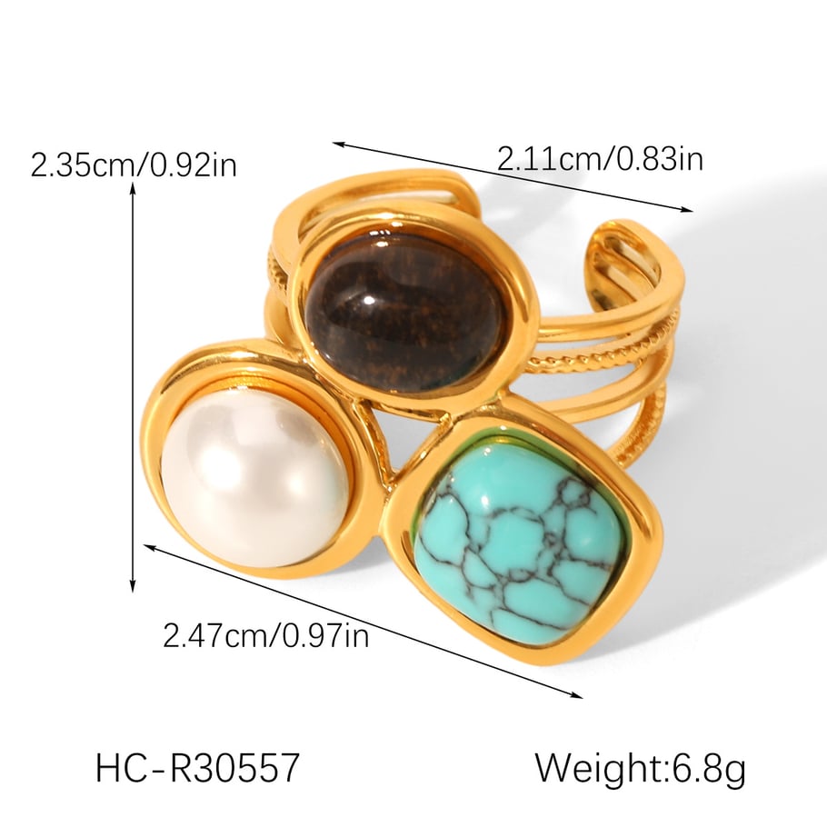 1 Piece Luxurious  Irregular Shape Stainless Steel   Gold Color  Women's Gemstone Rings Picture2