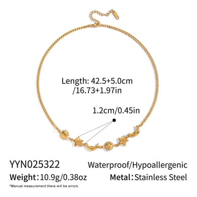 Collana con ciondolo retrò in acciaio inossidabile color oro con sole, stella e luna, 1 pezzo h5 