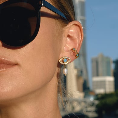 1 Pair Radiant Devil's Eye Stainless Steel Gold Color Acrylic Women's Drop Earrings h5 Picture3