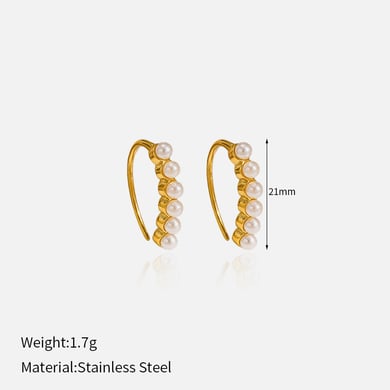 1 Pair Irregular Shape Stainless Steel Pearl Gold Color Stud Earrings h5 