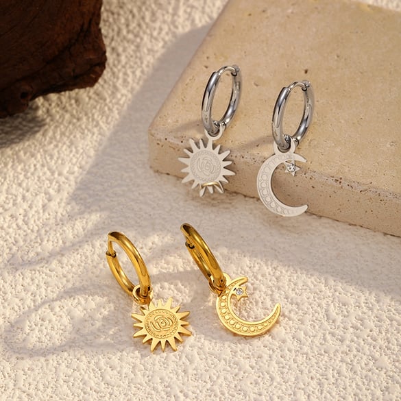1 Pair Moon Stainless Steel Gold Color Drop Earrings 2