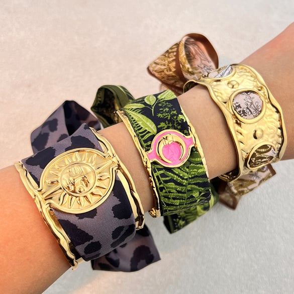 1 Stück Klassisches Sonnen-Armband aus Edelstahl mit Seidenschal 2