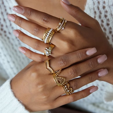 1 Piece Elegant Woven Lace Stainless Steel Gold Color Women's Gemstone Rings h5 Picture4
