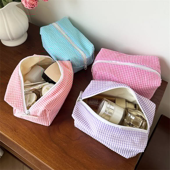 1 Piece Simple Classic Lace - trimmed Checkered Large Polyester Women's Makeup Bags