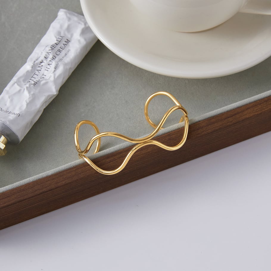 1 Piece Daily Curve Stainless Steel Gold Color Women's Cuff Bracelets h5Picture6
