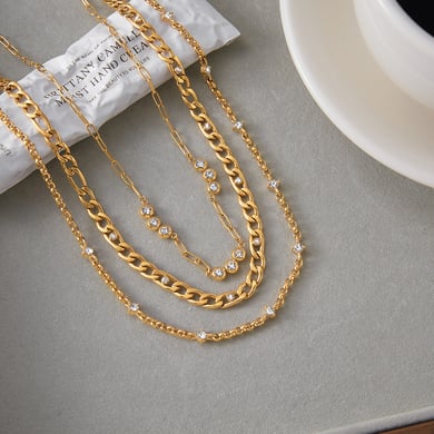 1 Stück anspruchsvolle Twist Edelstahl Gold Farbe Zirkon Damen Kette Halsketten h5 Bild6