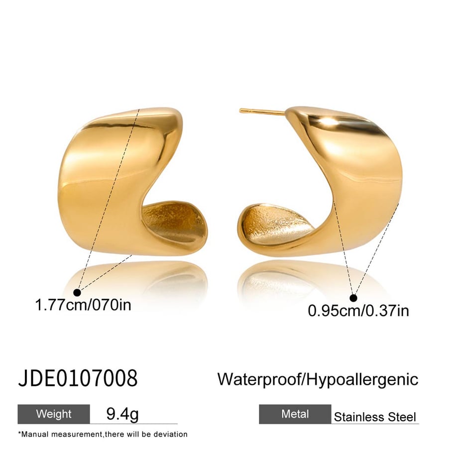 1 paio di orecchini a bottone da donna in acciaio inossidabile color oro dalla forma irregolare moderna Immagine2