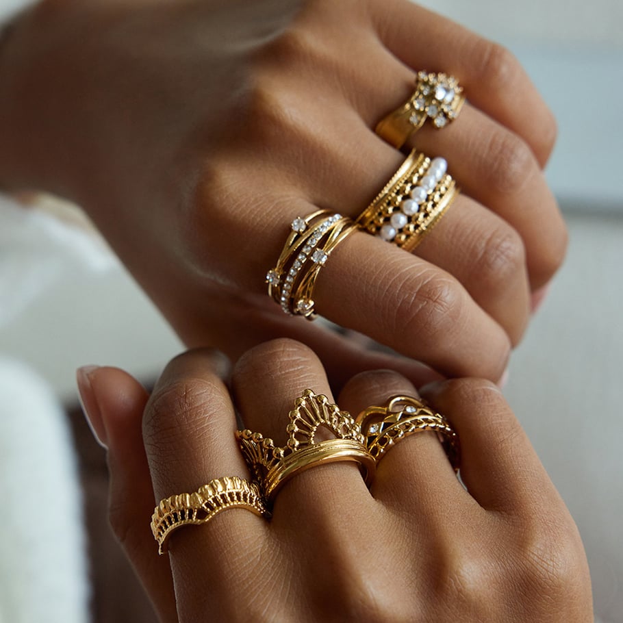 1 Piece Elegant Woven Lace Stainless Steel Gold Color Women's Gemstone Rings Picture5