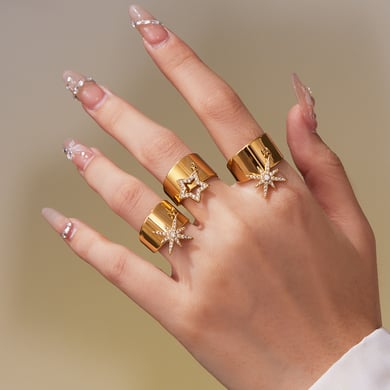 1 Piece Shinning Star Stainless Steel Gold Color Zircon Women's Gemstone Rings h5 Picture4