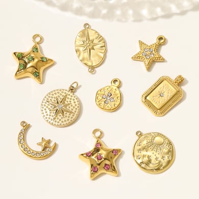 Pendentif rétro étoile lune en acier inoxydable couleur or pour femme, 1 pièce h5 Image4