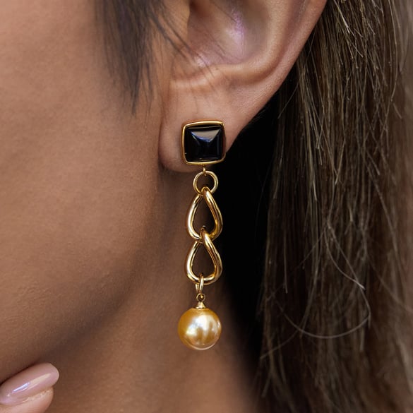 1 Paar wunderschöne Kettenohrringe aus Edelstahl in Goldfarbe für Damen 2
