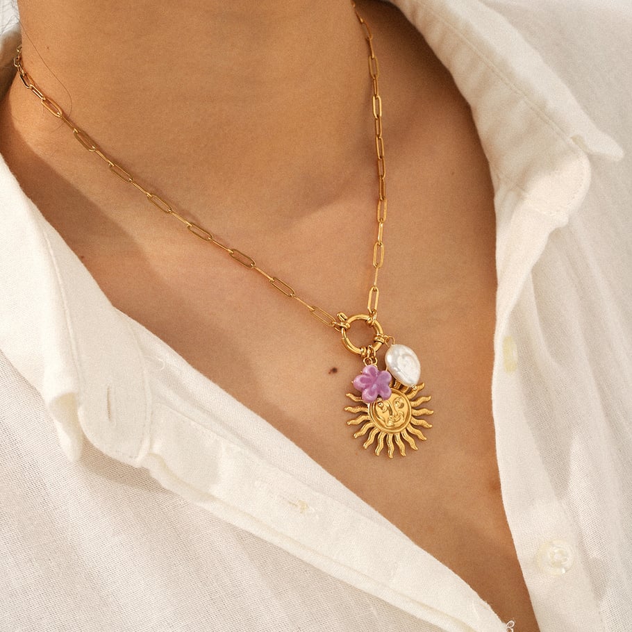 1 Piece Sun Stainless Steel Gold Color Pendant Necklace h5Picture5