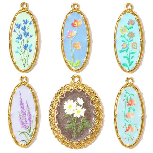 Pendentif élégant en forme de fleur ovale en acier inoxydable couleur or pour femme, 1 pièce 2