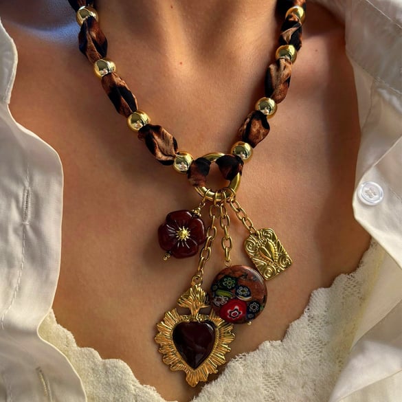 1 Piece Leopard Fabric Heart Resin Pendant Necklace 2