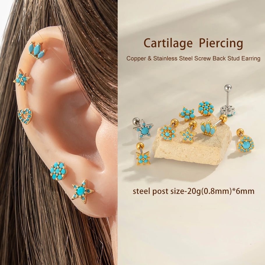 1 pezzo di orecchino piercing in pietra naturale color rame oro Immagine4