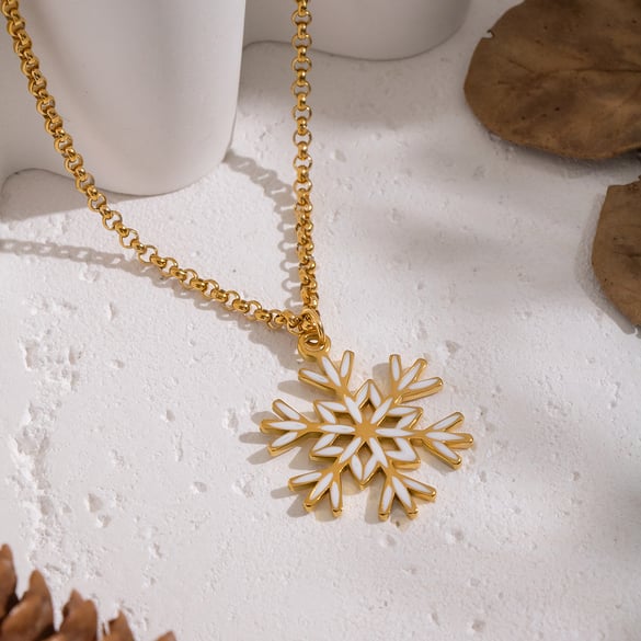Collana con ciondolo color oro a forma di fiocco di neve in acciaio inossidabile da 1 pezzo