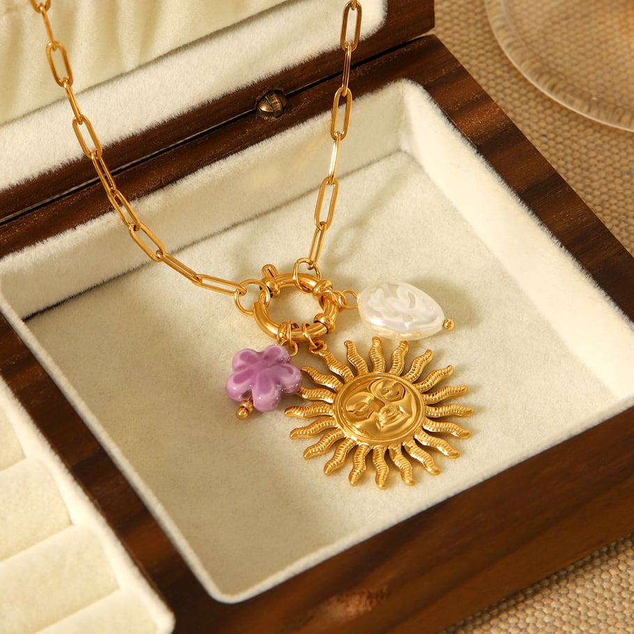 1 Piece Sun Stainless Steel Gold Color Pendant Necklace h5Picture4