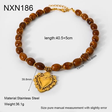 1 Piece Retro Heart Beads Acrylic  Gold Color  Women's Pendant Necklaces h5 