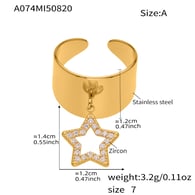 A074-A Gold Hollow Five-pointed Star Zircon Ring 