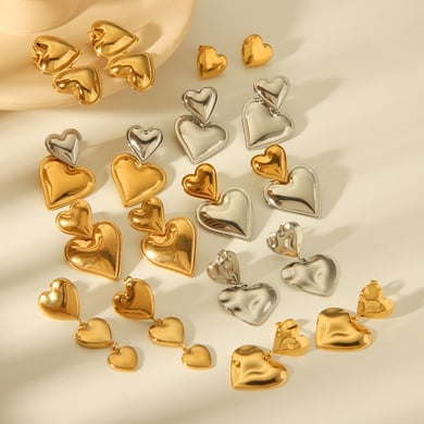 1 Pair  Heart Mixed Gold Color And Silver Colors Stainless Steel Women's Stud Earrings h5 Picture3